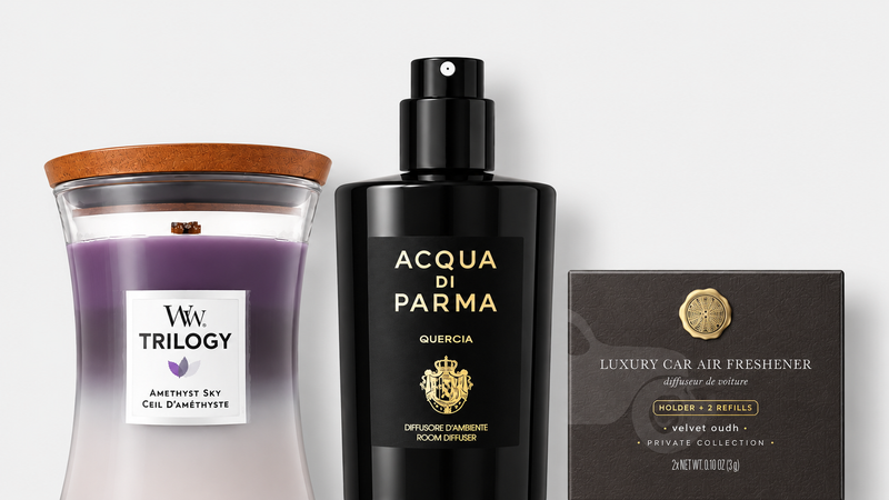 Vůně do bytu a auta – tři produkty v jednotném stylu kategorií MrRizz