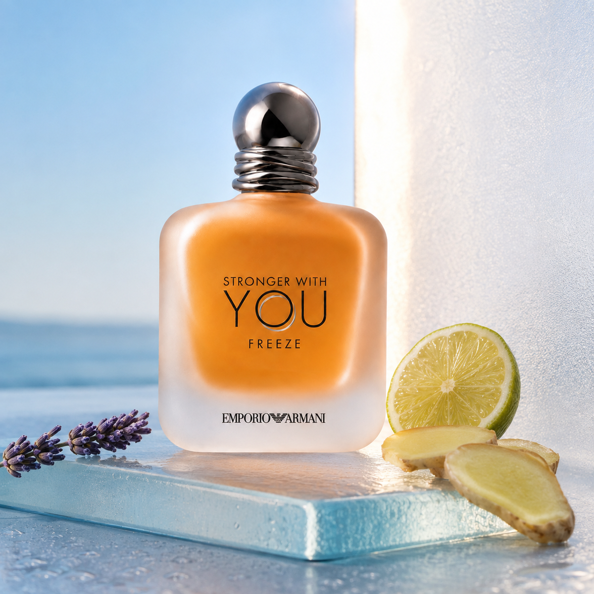 Armani Stronger With You Freeze ve svěžím zátiší s limetkou a zázvorem – MrRizz