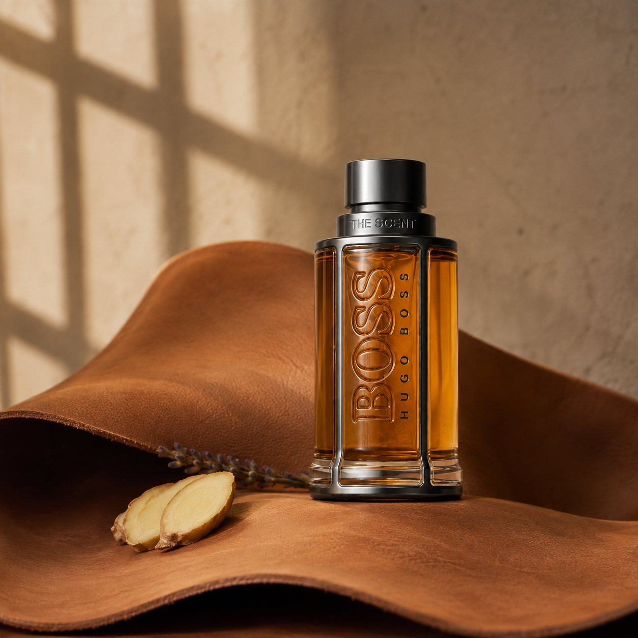 Hugo Boss The Scent EDT na kožené ploše se zázvorem a levandulí