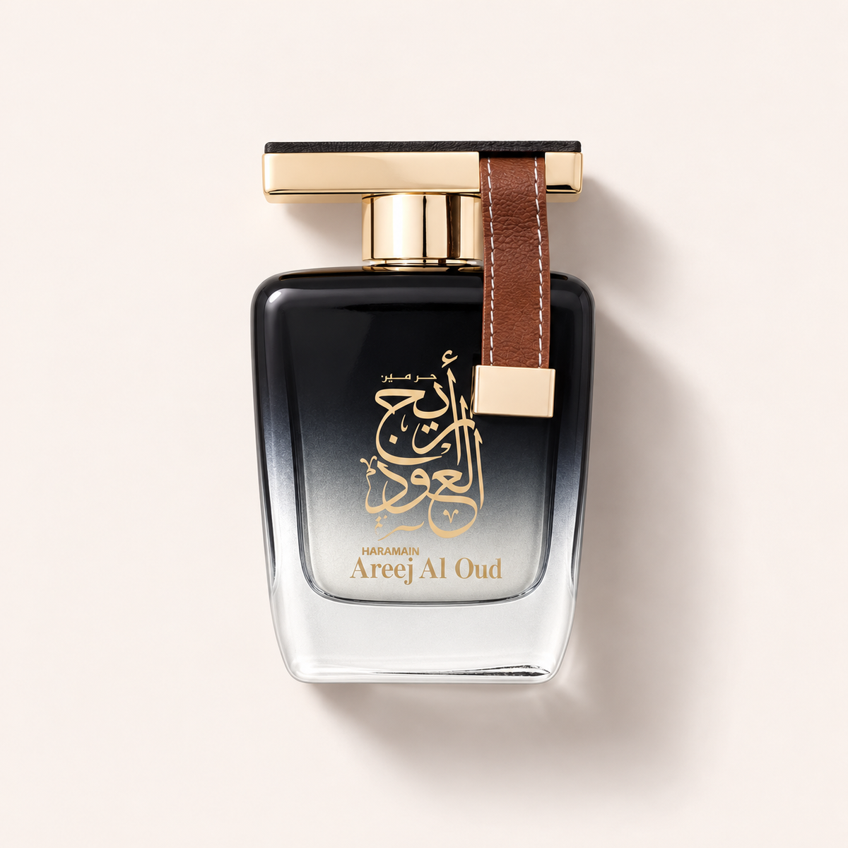 Flakon parfémované vody Al Haramain Areej Al Oud 100 ml na světlém pozadí – MrRizz