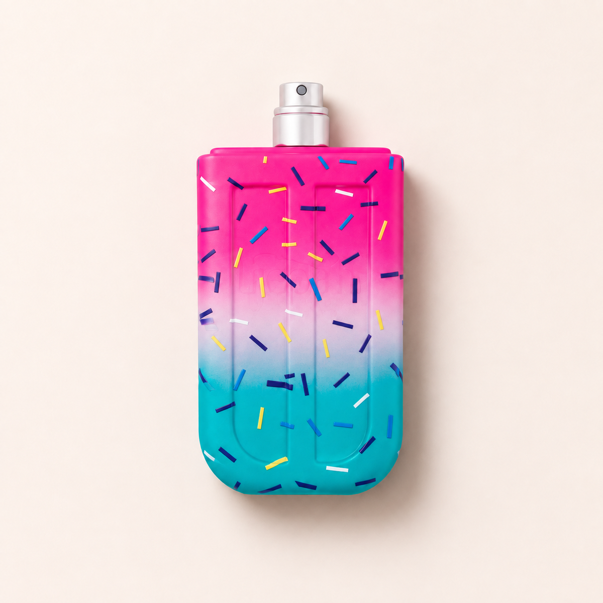 Růžovotyrkysový flakon Assala Prime Freeze Berry EDP 85 ml s barevným posypem a stříbrným rozprašovačem – MrRizz