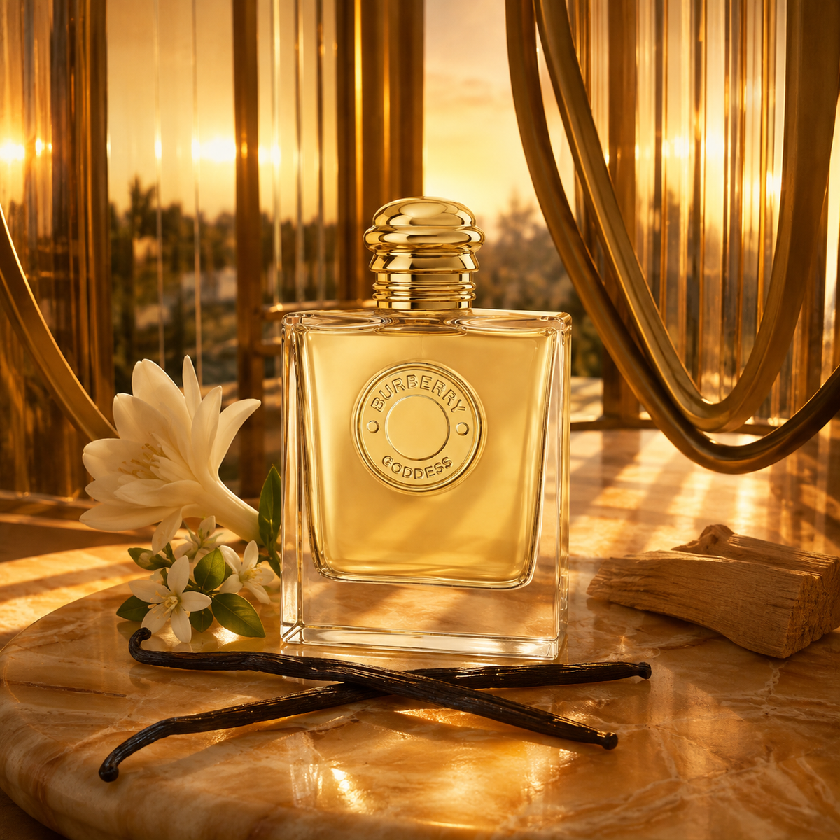 Burberry Goddess Parfum ve zlatém slunečním světle s bílými květy a vanilkovými lusky – MrRizz