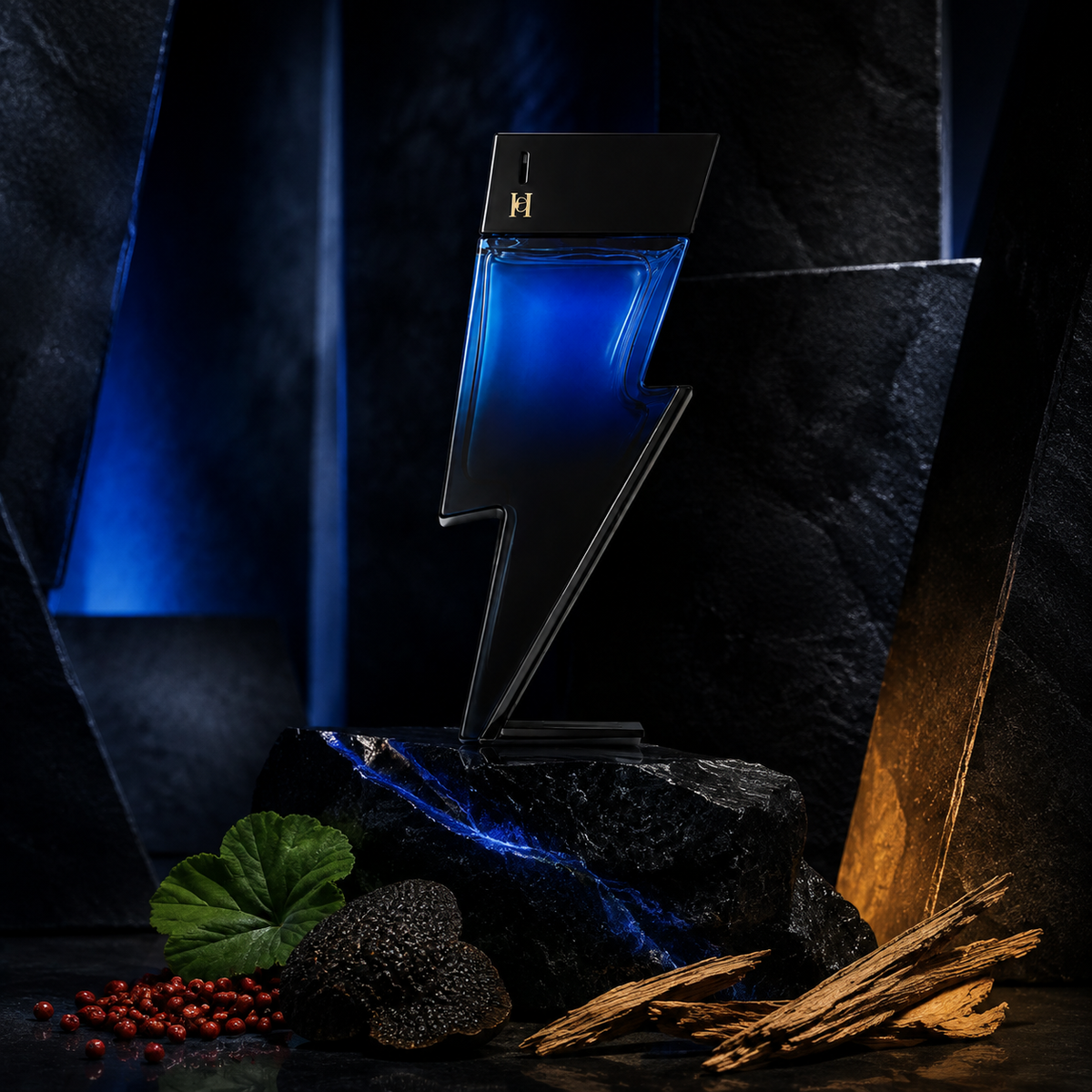 Carolina Herrera Bad Boy Cobalt v elektrickém minerálním zátiší s pepřem, gerániem a cedrem – MrRizz