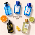 Parfémy ze sady Citrus Bar na jednotném béžovém pozadí – MrRizz