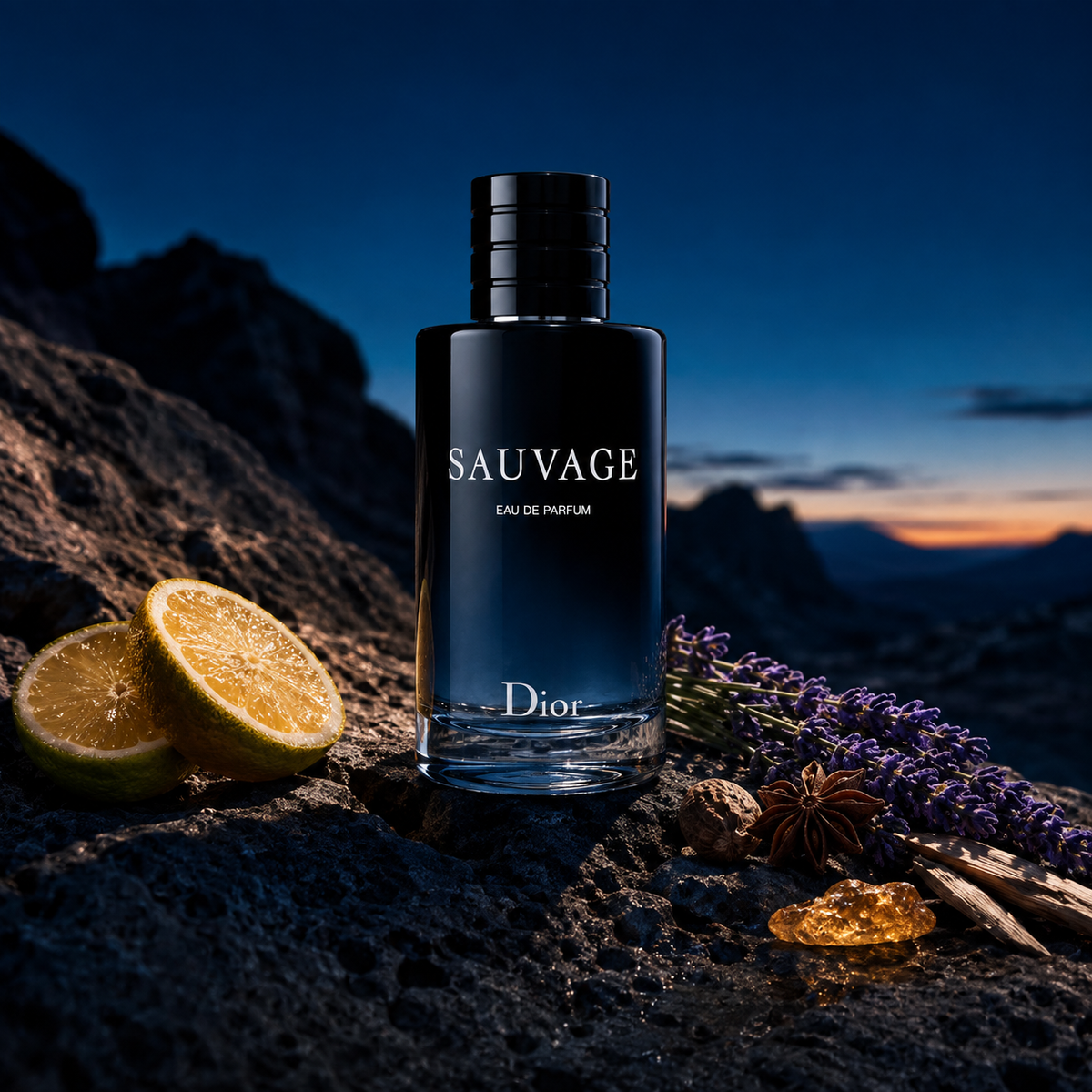 Dior Sauvage EDP – modré pouštní zátiší s bergamotem, levandulí a ambrou – MrRizz