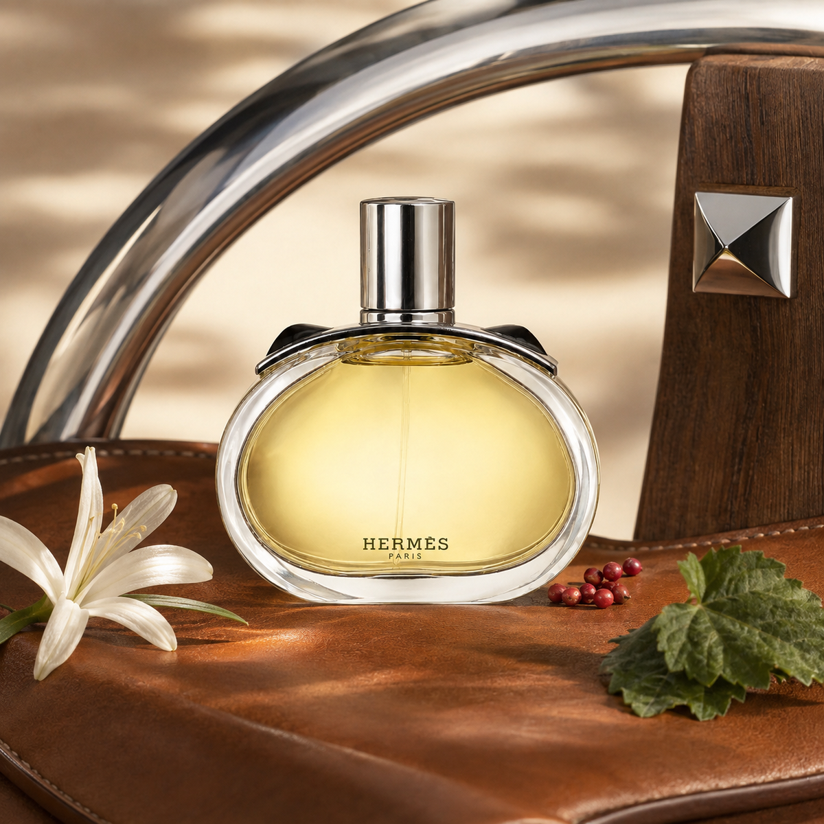 Hermès Barénia na hnědé kůži s kovovým obloukem, bílou lilií a růžovým pepřem – MrRizz