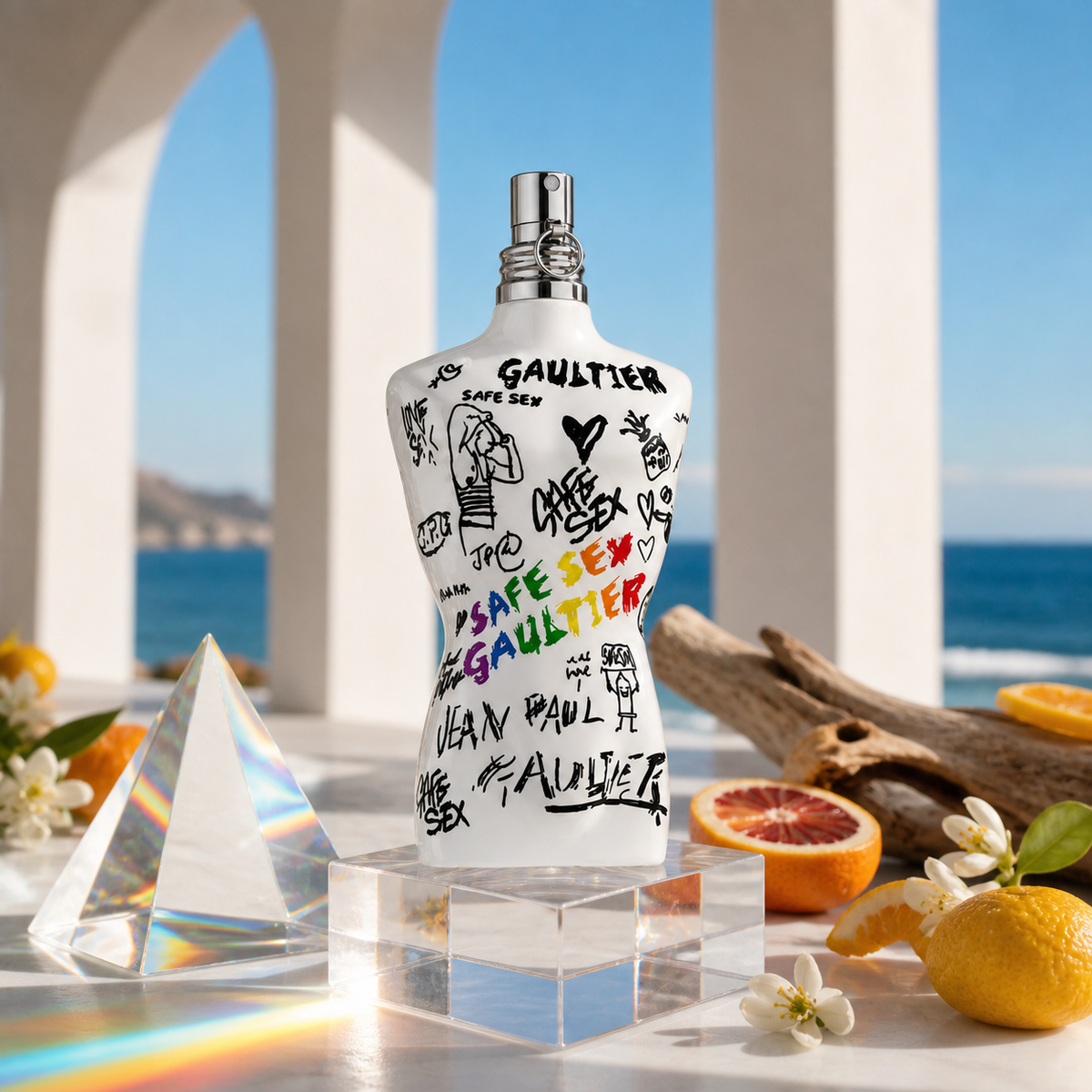 Jean Paul Gaultier Le Male Pride Edition 2026 v barevné přímořské kompozici – MrRizz