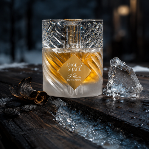 Kilian Angels’ Share On The Rocks v emocionální zimní scéně s koňakem, ledem, tonkou a dubem – MrRizz