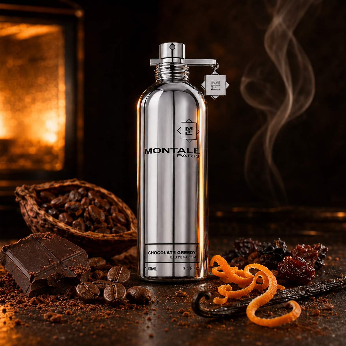 Montale Chocolate Greedy v nočním kakaovém zátiší s čokoládou, kávou a pomerančem – MrRizz
