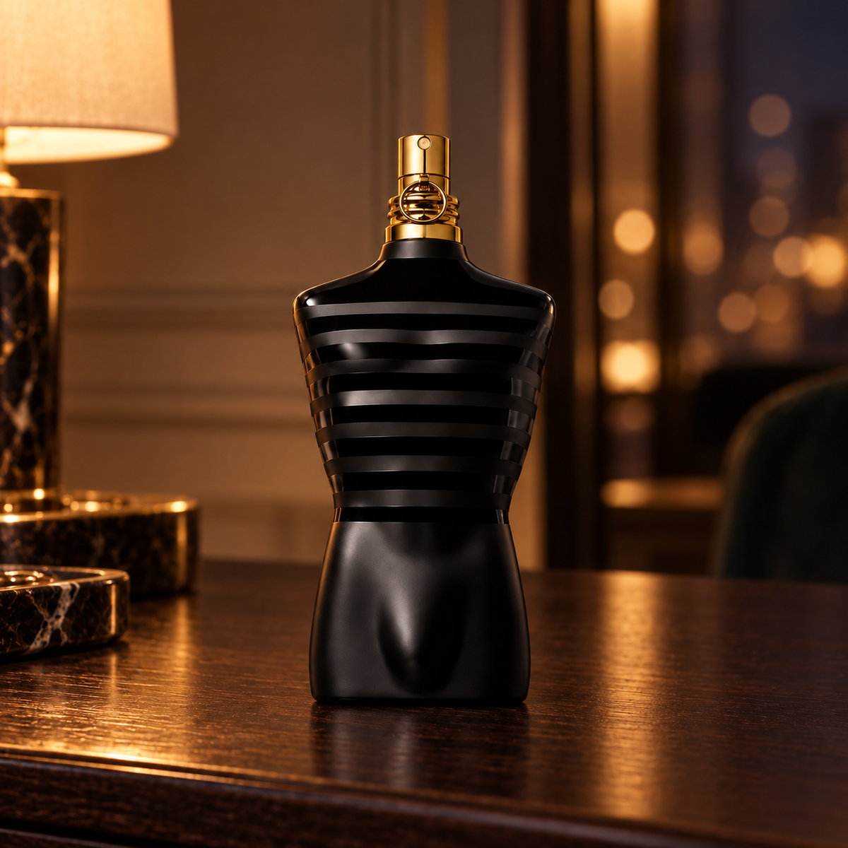 Jean Paul Gaultier Le Male Le Parfum – flakon v prostředí – MrRizz