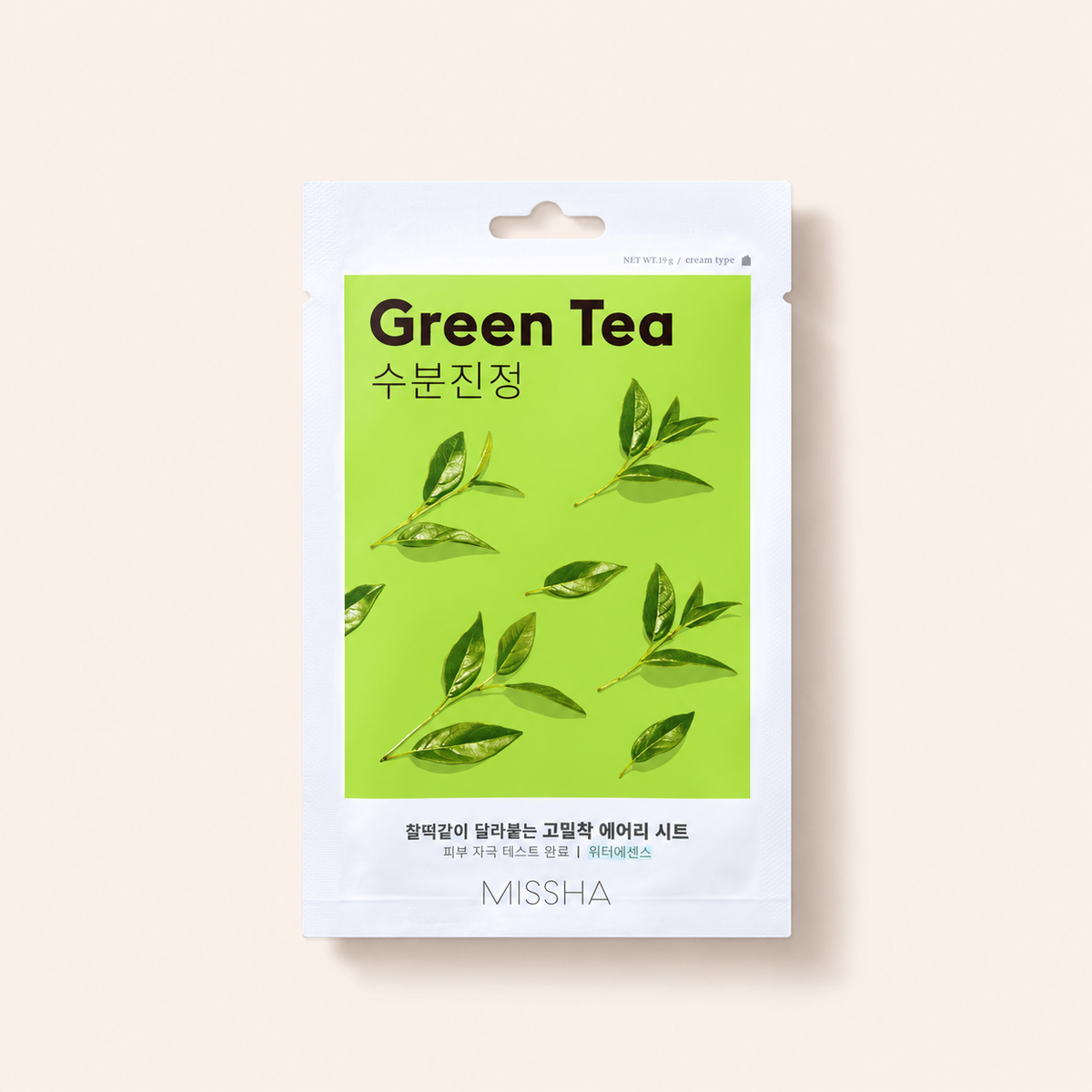 Missha Airy Fit Sheet Mask Green Tea 19 ml – titulní produktová fotografie – MrRizz