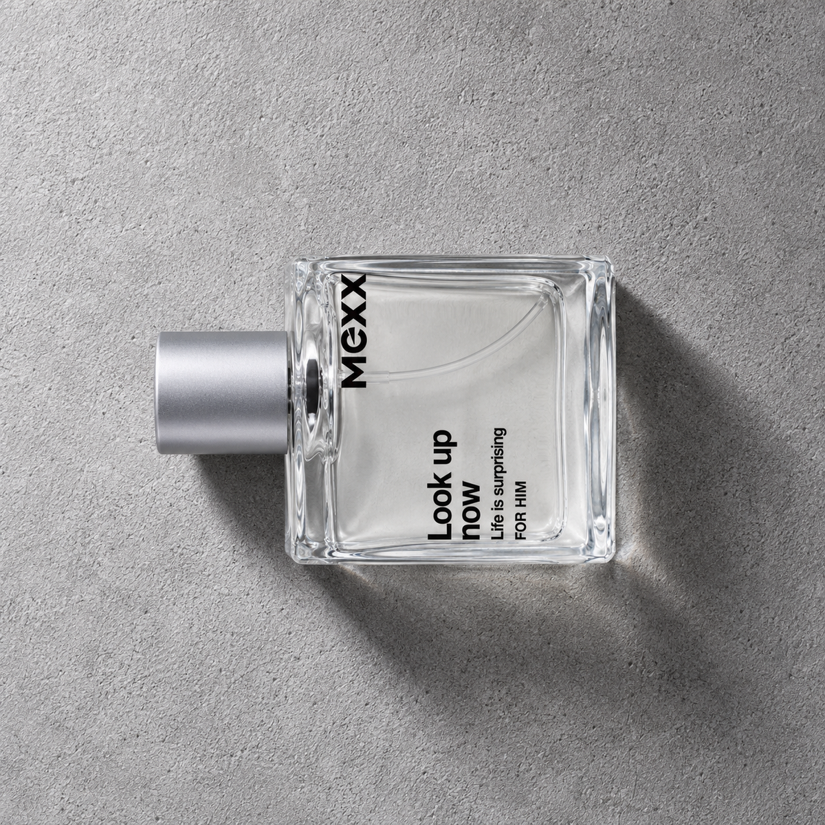 Mexx Look up Now Life Is Surprising For Him 30 ml – parfém v prostředí, pohled shora s bočním stínem