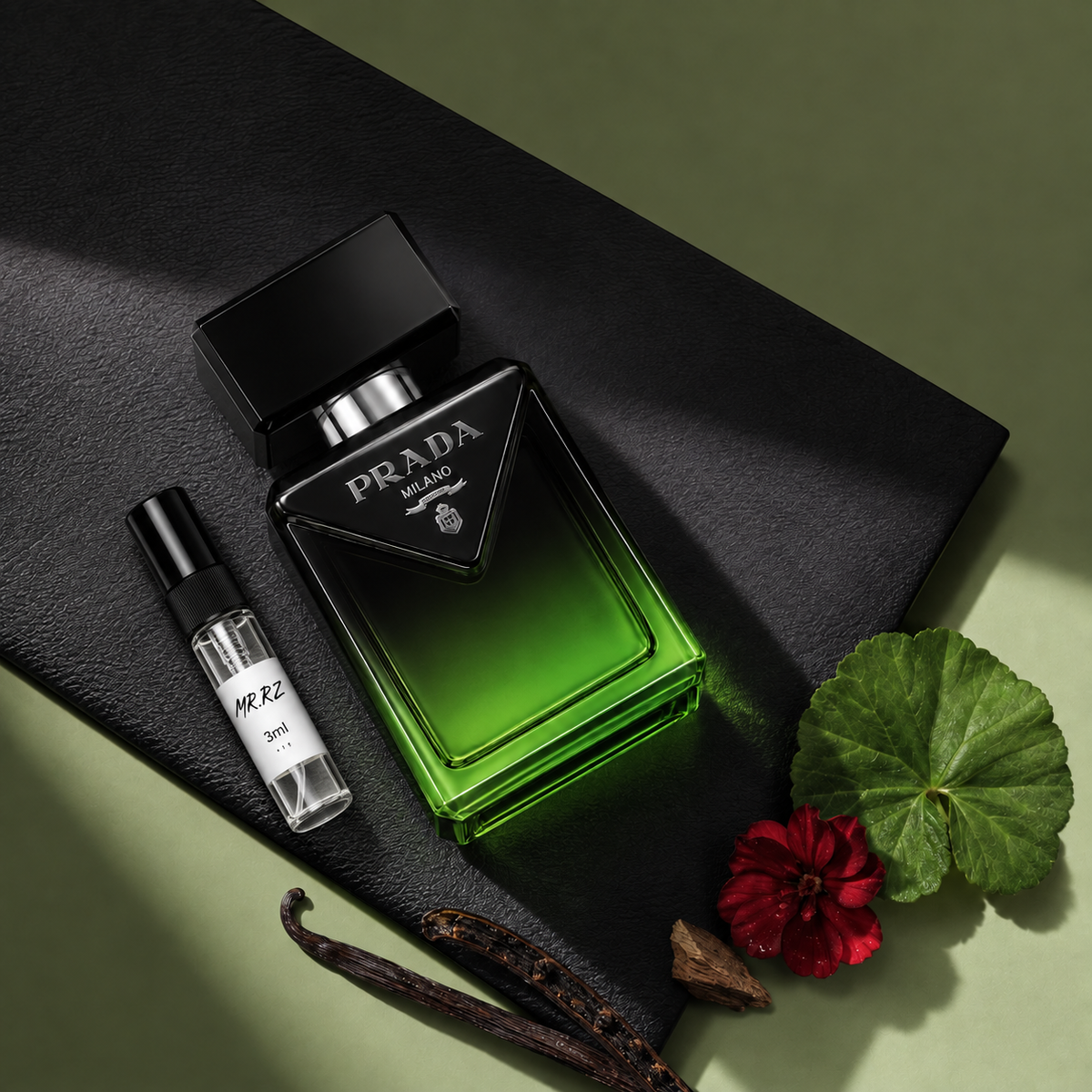 Prada Paradigme Le Parfum – původní prostředí s lahvičkou vzorku MrRizz
