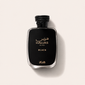 Černý flakon Rasasi Hawas Black EDP 100 ml s hadím víčkem na světlém pozadí – MrRizz