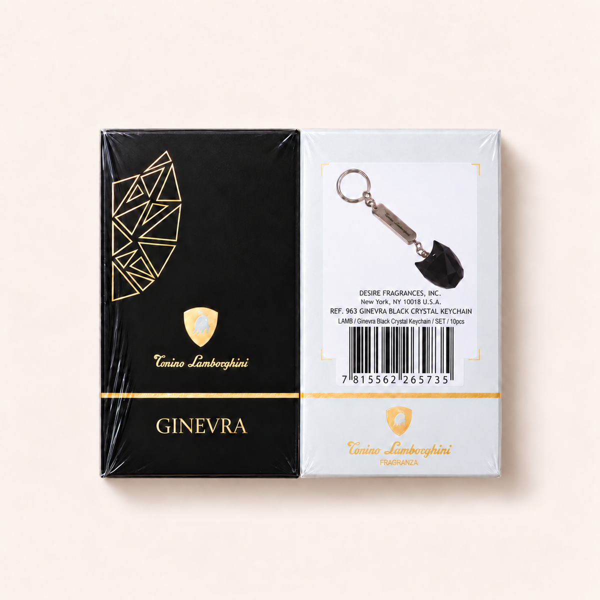 Lamborghini Ginevra Crystal Keychain Set Black – balení 10 přívěsků, pohled shora – MrRizz