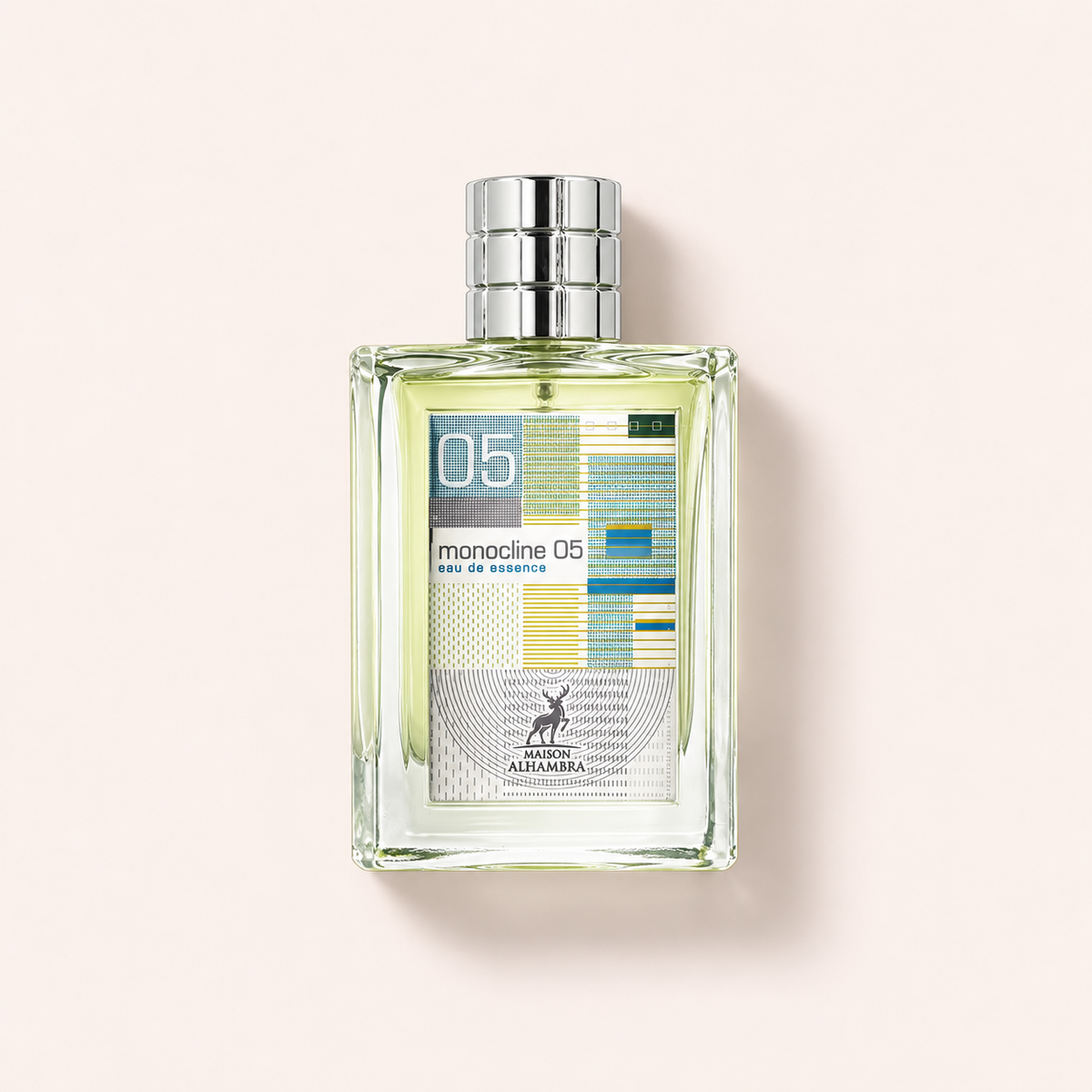 Maison Alhambra Monocline 05 100 ml – flakon parfému, pohled shora na béžovém pozadí – MrRizz