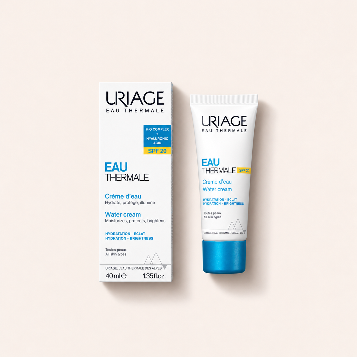 Uriage Eau Thermale Water Cream SPF20 40 ml – výrobek s odpovídajícím obalem vleže – MrRizz