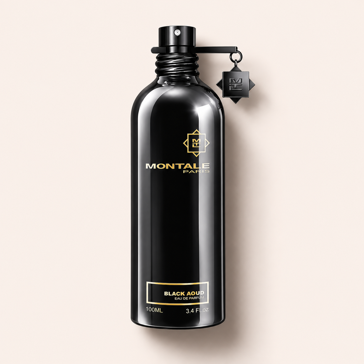 Montale Black Aoud EDP 2 ml, černý flakon na růžovém pozadí – MrRizz
